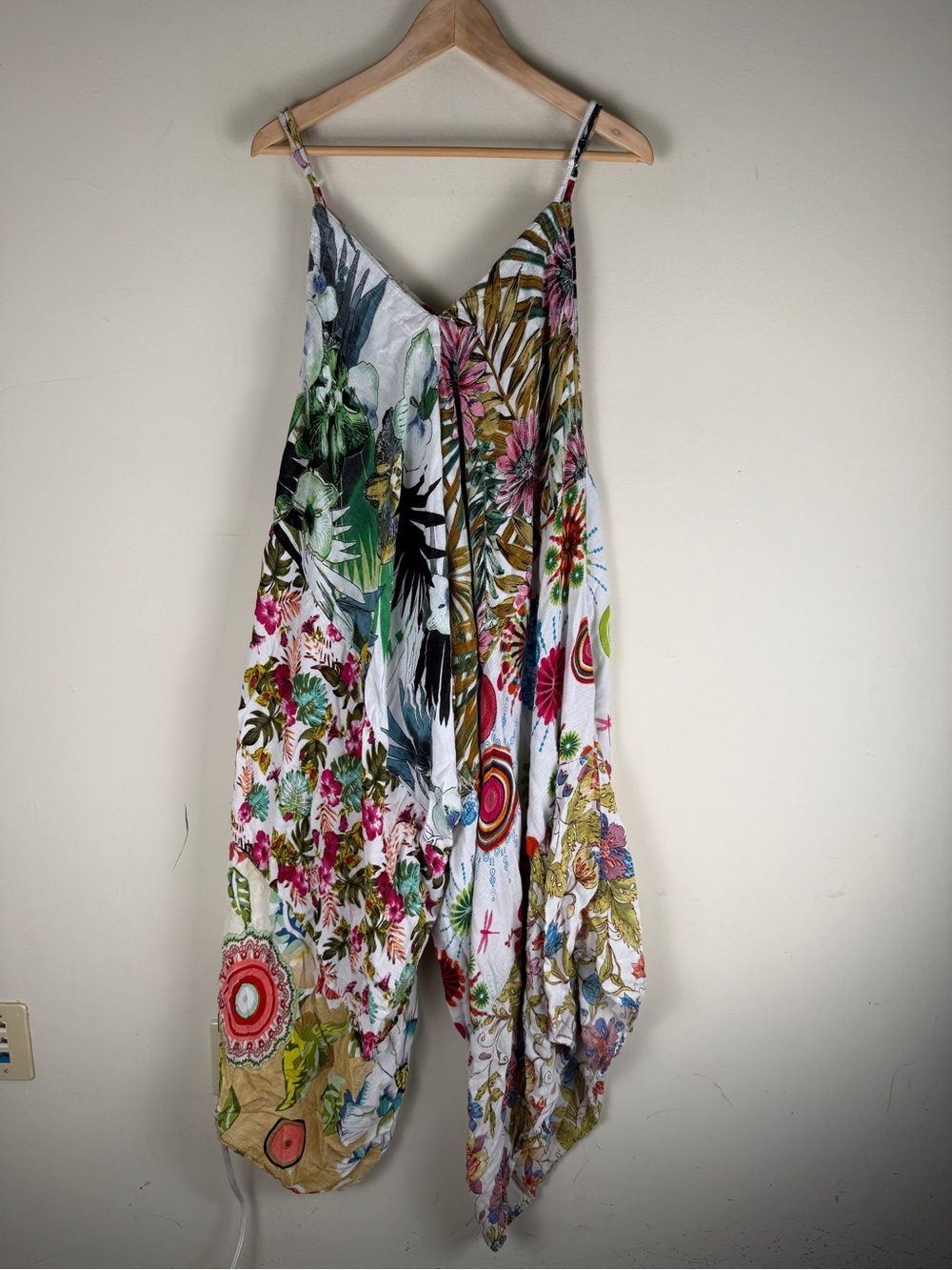 Sacred Threads Patchwork Rayon Jumpsuit Jumper Overalls Harem Red Colorful S/M